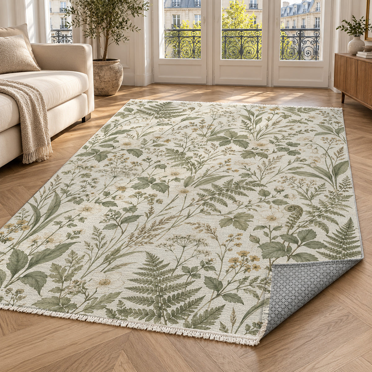 Wildflower Clearing Sage Floral Washable Rug — paris living