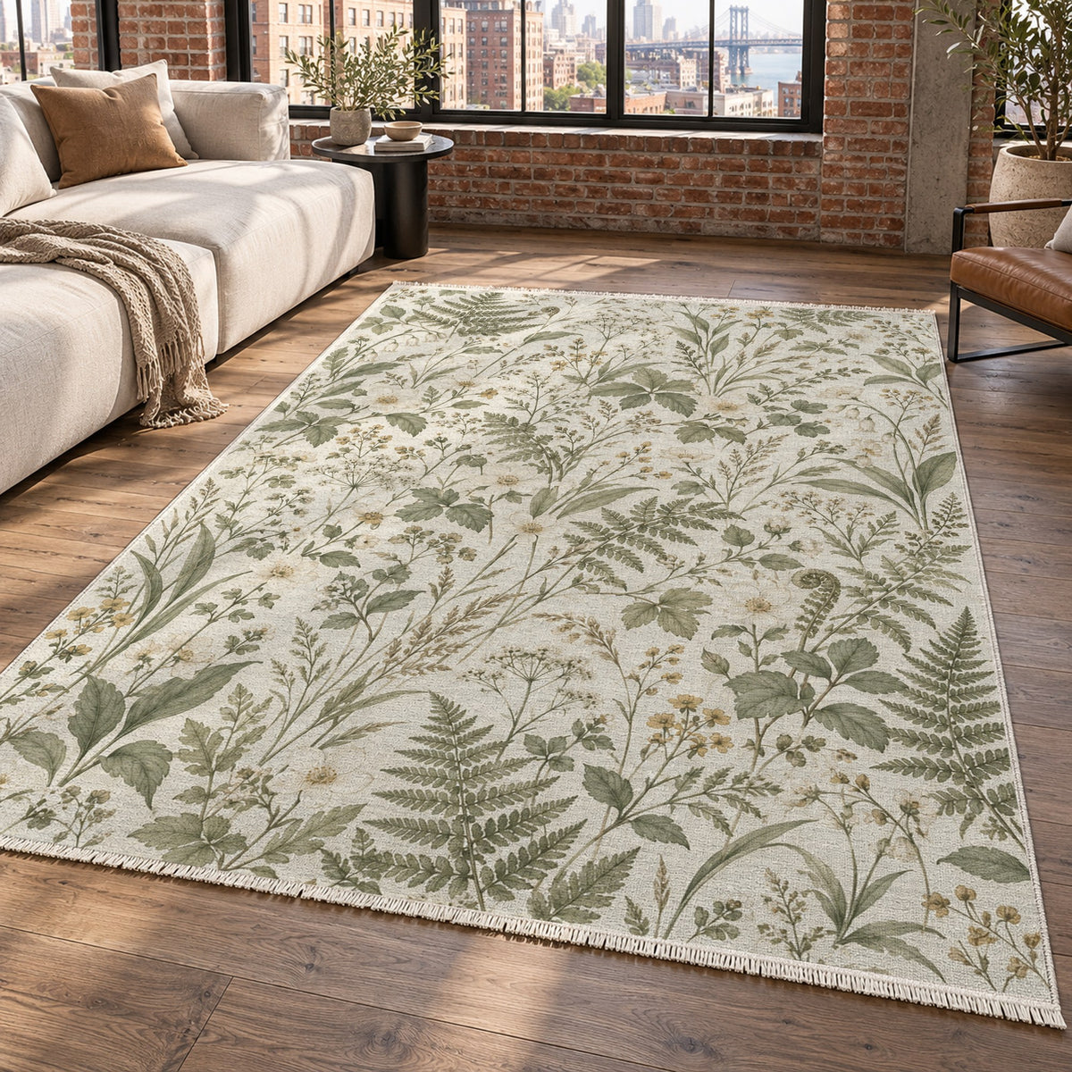 Wildflower Clearing Sage Floral Washable Rug — new york living