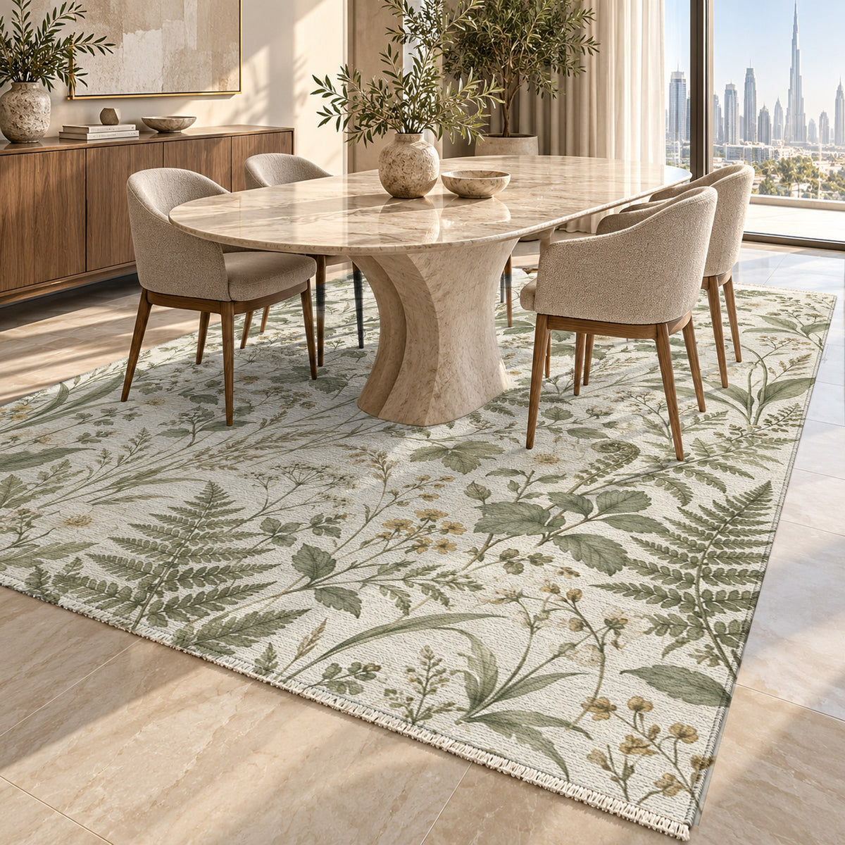 Wildflower Clearing Sage Floral Washable Rug — dubai dining