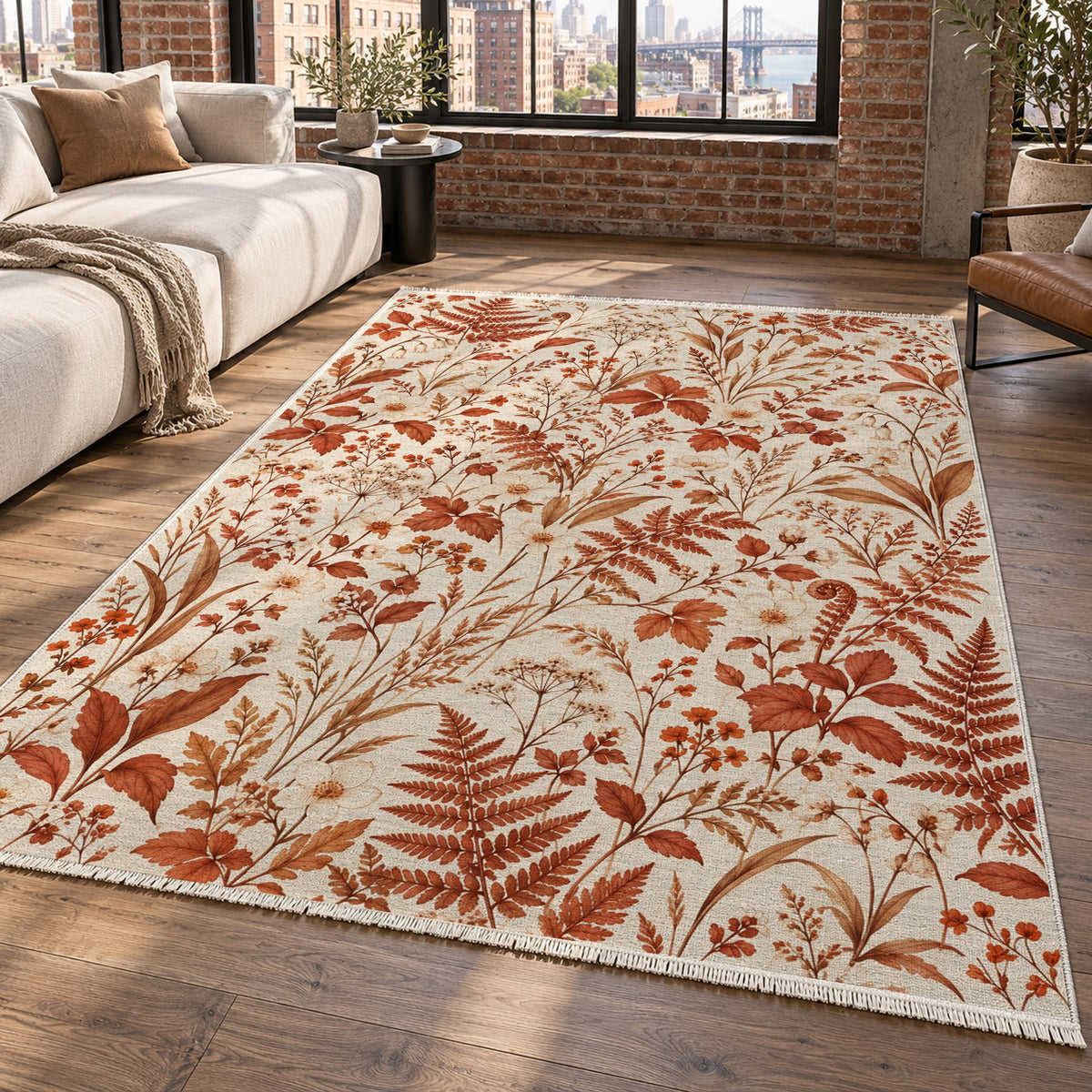 Wildflower Clearing Terracotta Floral Washable Rug — new york living