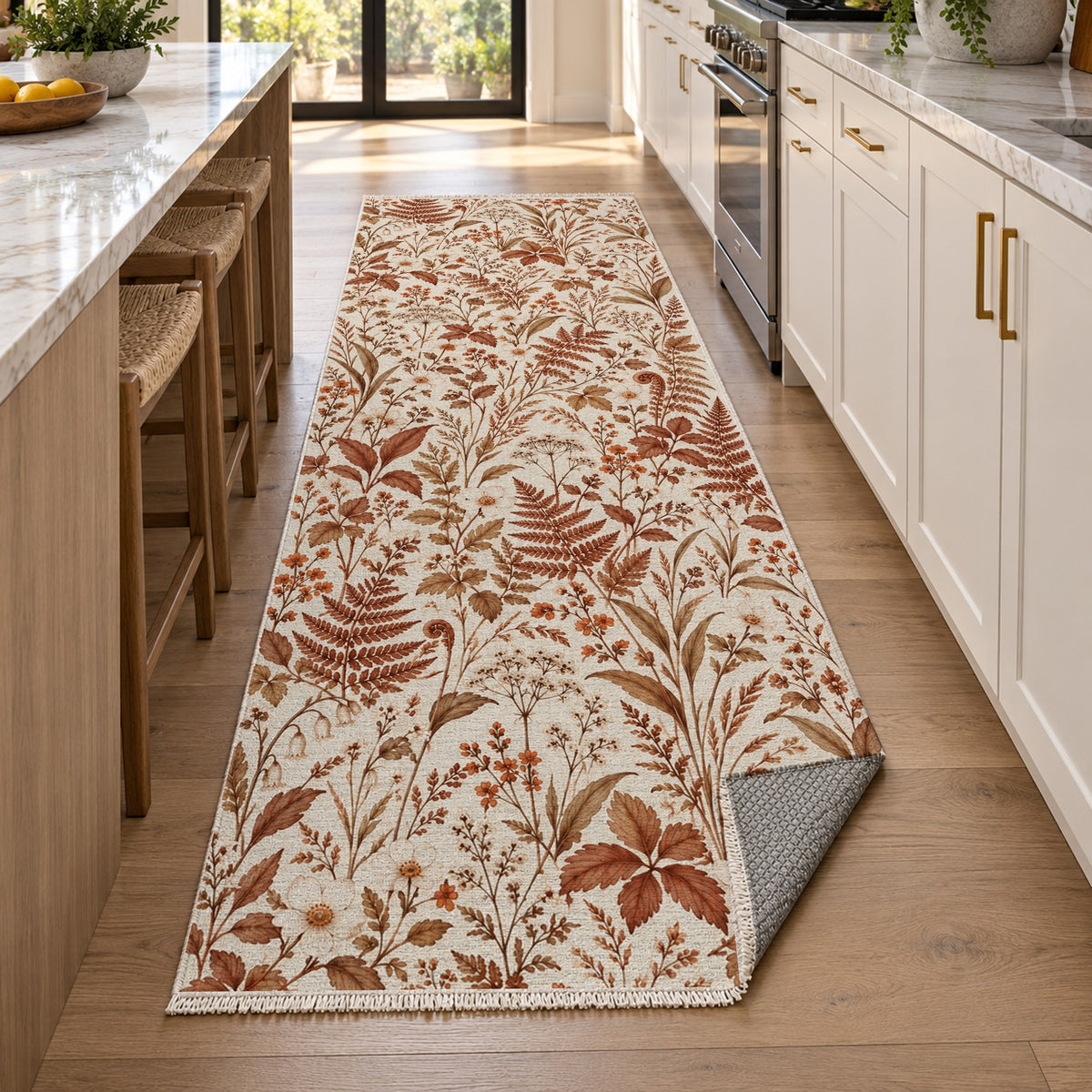 Wildflower Clearing Terracotta Floral Washable Rug — new york kitchen runner