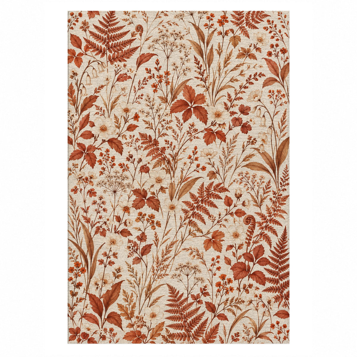 Wildflower Clearing Terracotta Floral Washable Rug — top view