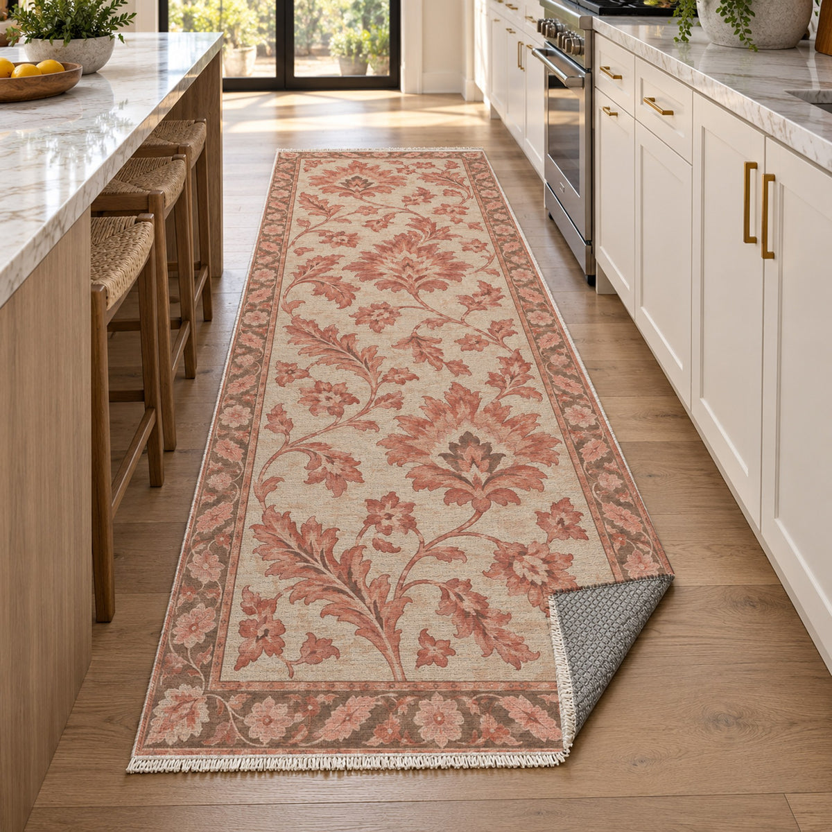 Willow Palmettes Coral Sand Classic Washable Rug — new york kitchen runner