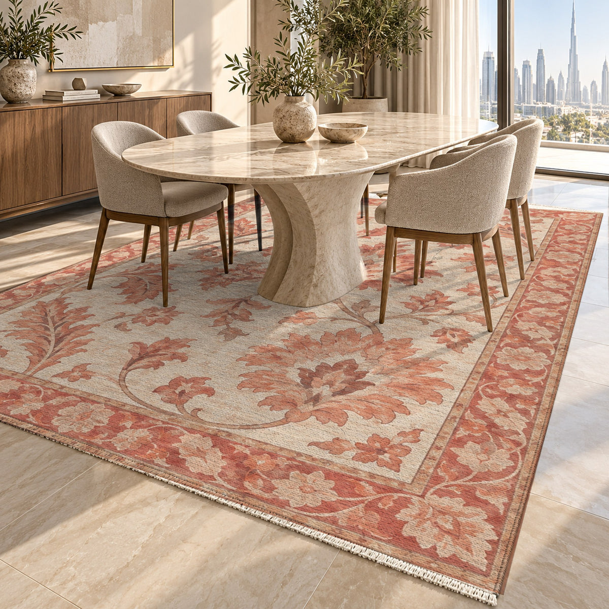 Willow Palmettes Coral Sand Classic Washable Rug — dubai dining