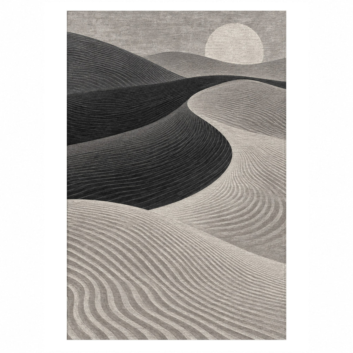 Wind Lines Charcoal Modern Washable Rug — top view