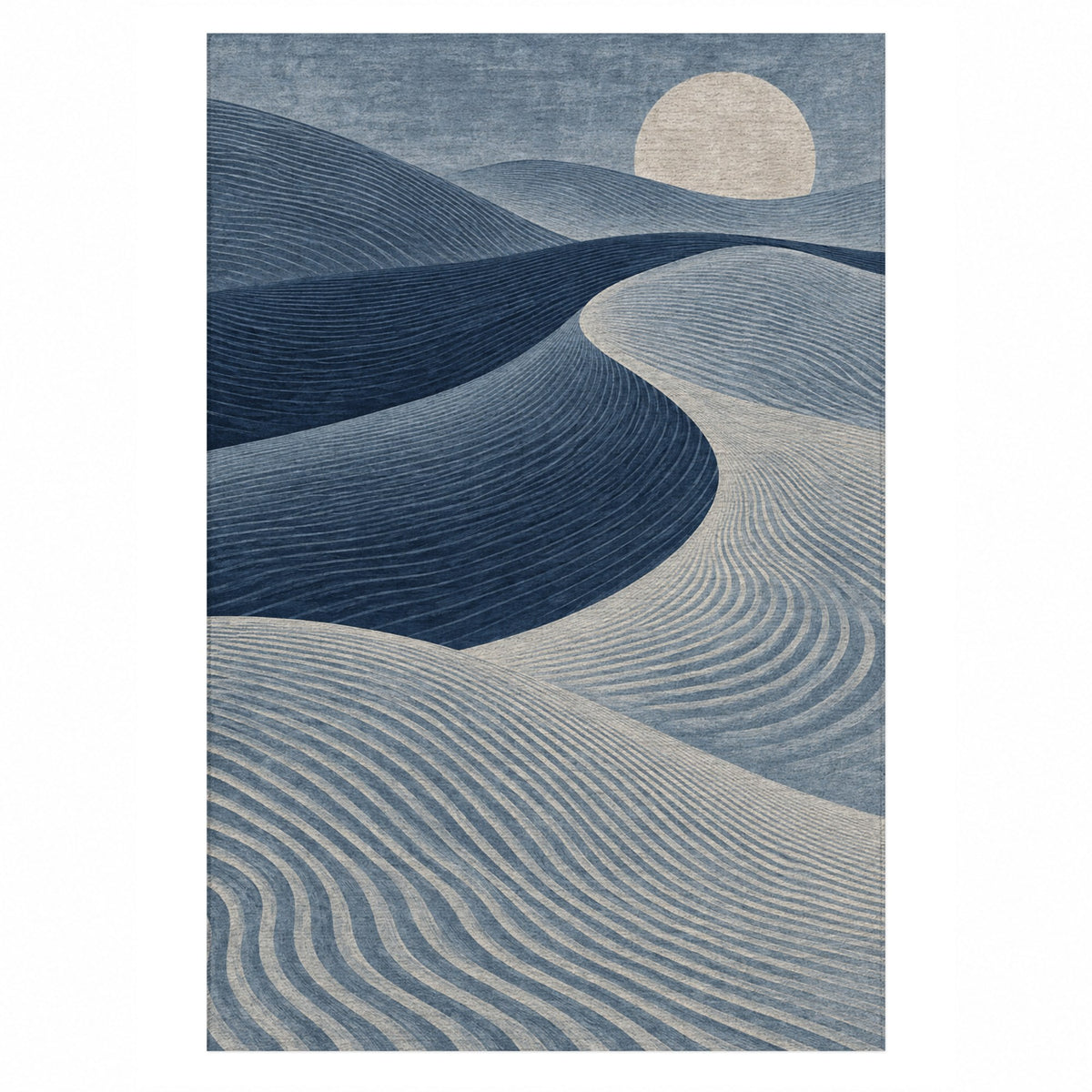 Wind Lines Indigo Modern Washable Rug — top view