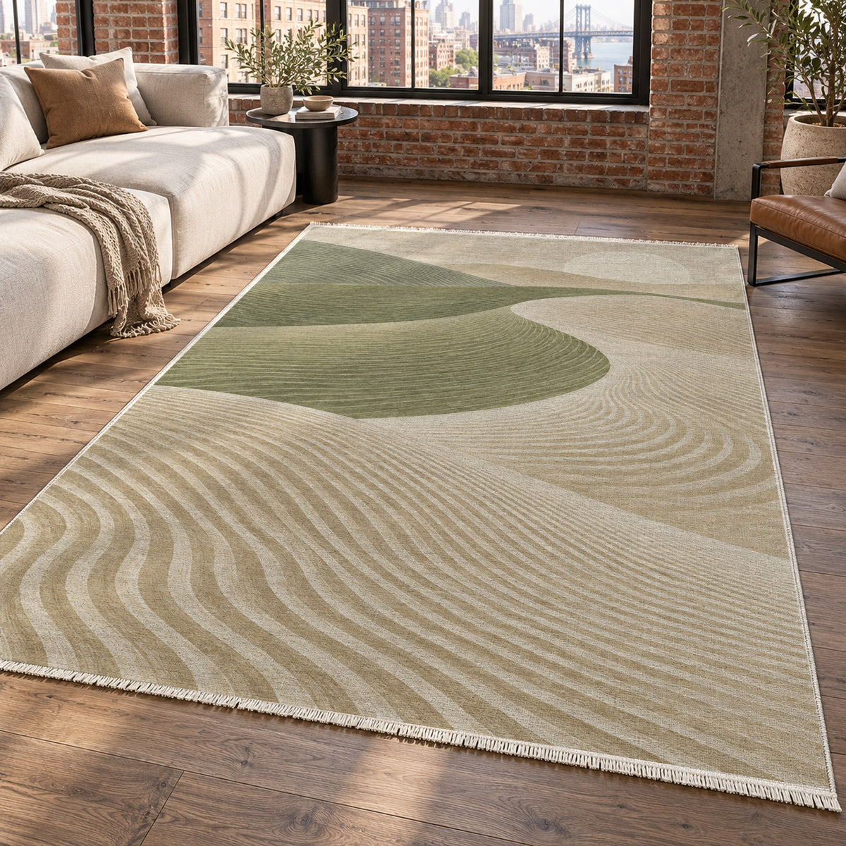 Wind Lines Sage Modern Washable Rug — new york living