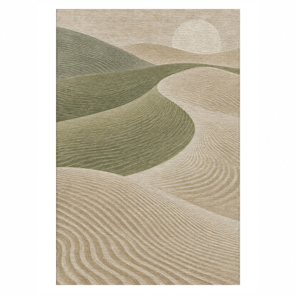 Wind Lines Sage Modern Washable Rug — top view