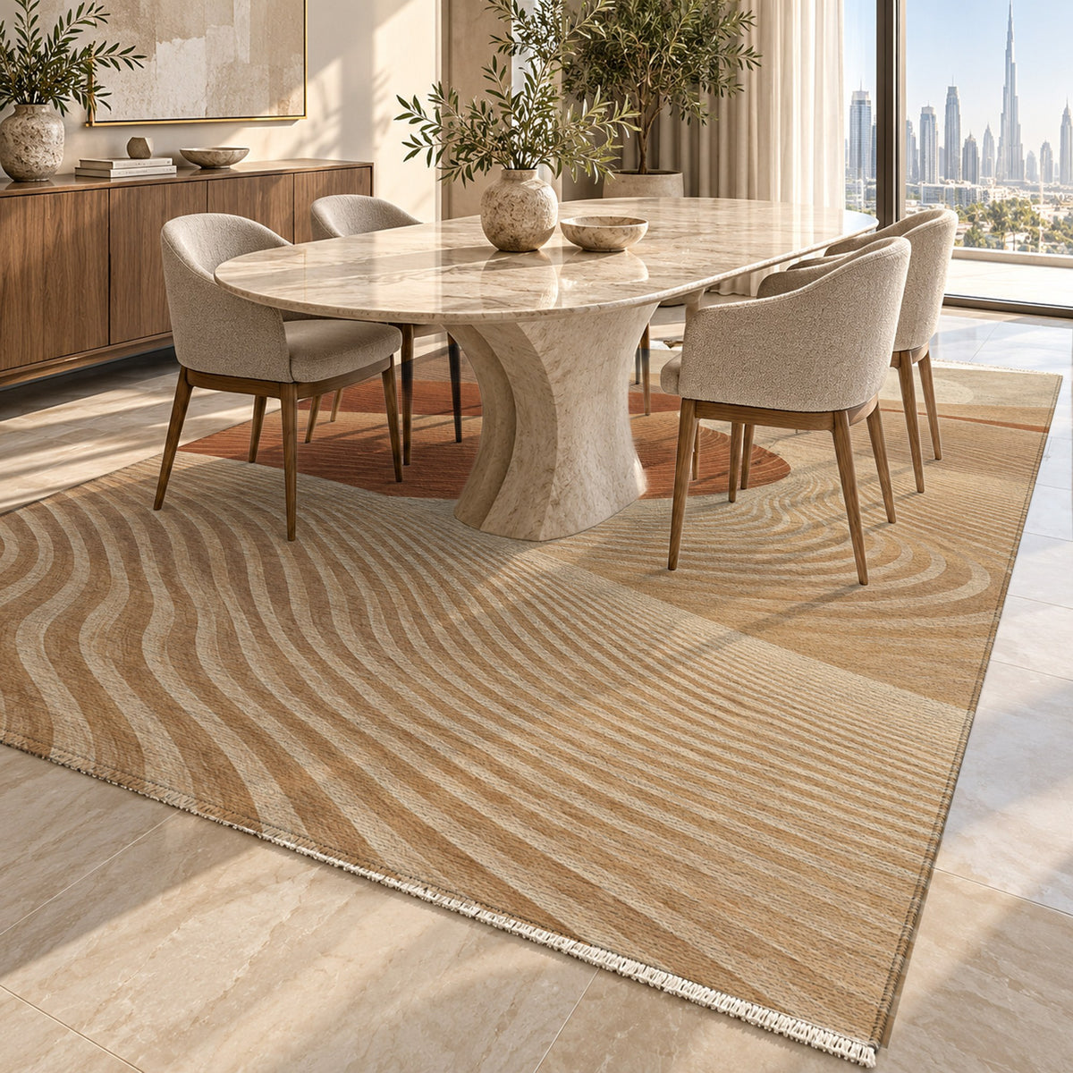 Wind Lines Modern Washable Rug — dubai dining