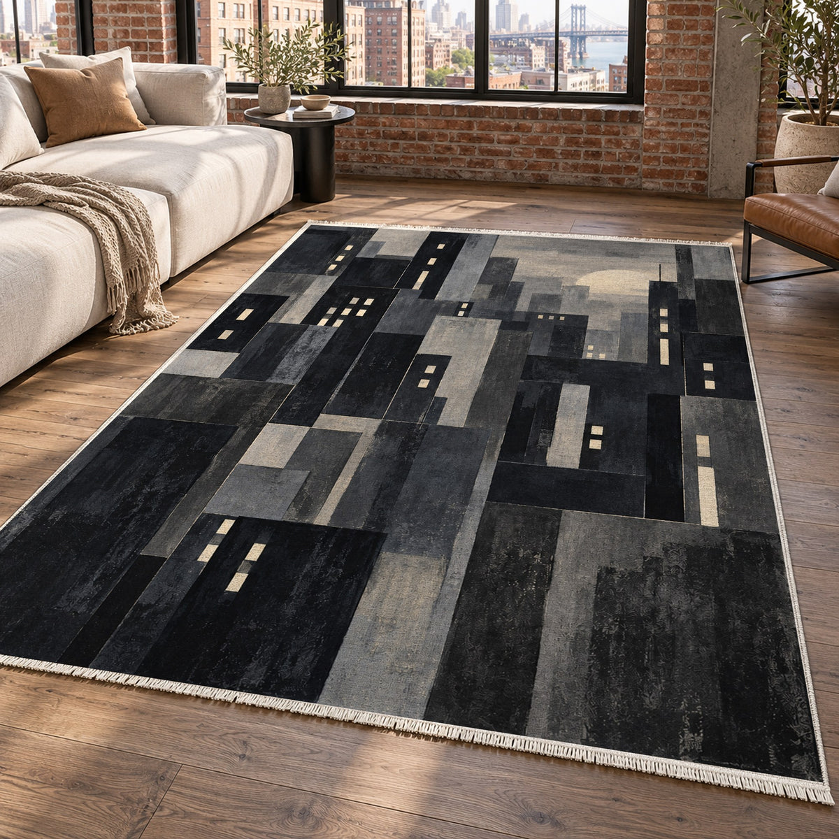 Window Lights Charcoal Modern Washable Rug — new york living