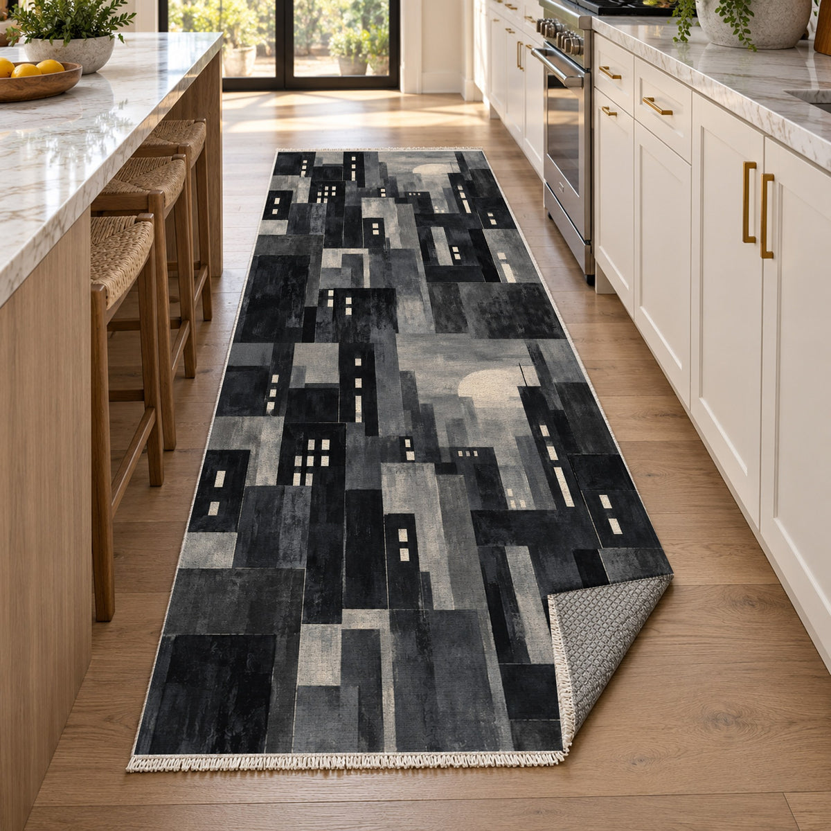 Window Lights Charcoal Modern Washable Rug — new york kitchen runner