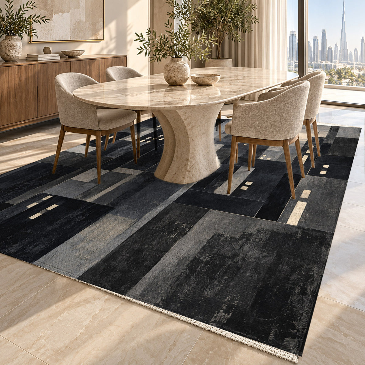 Window Lights Charcoal Modern Washable Rug — dubai dining