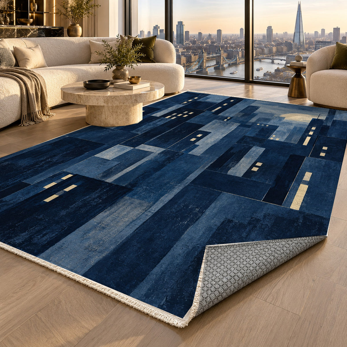 Window Lights Indigo Modern Washable Rug — london luxury living