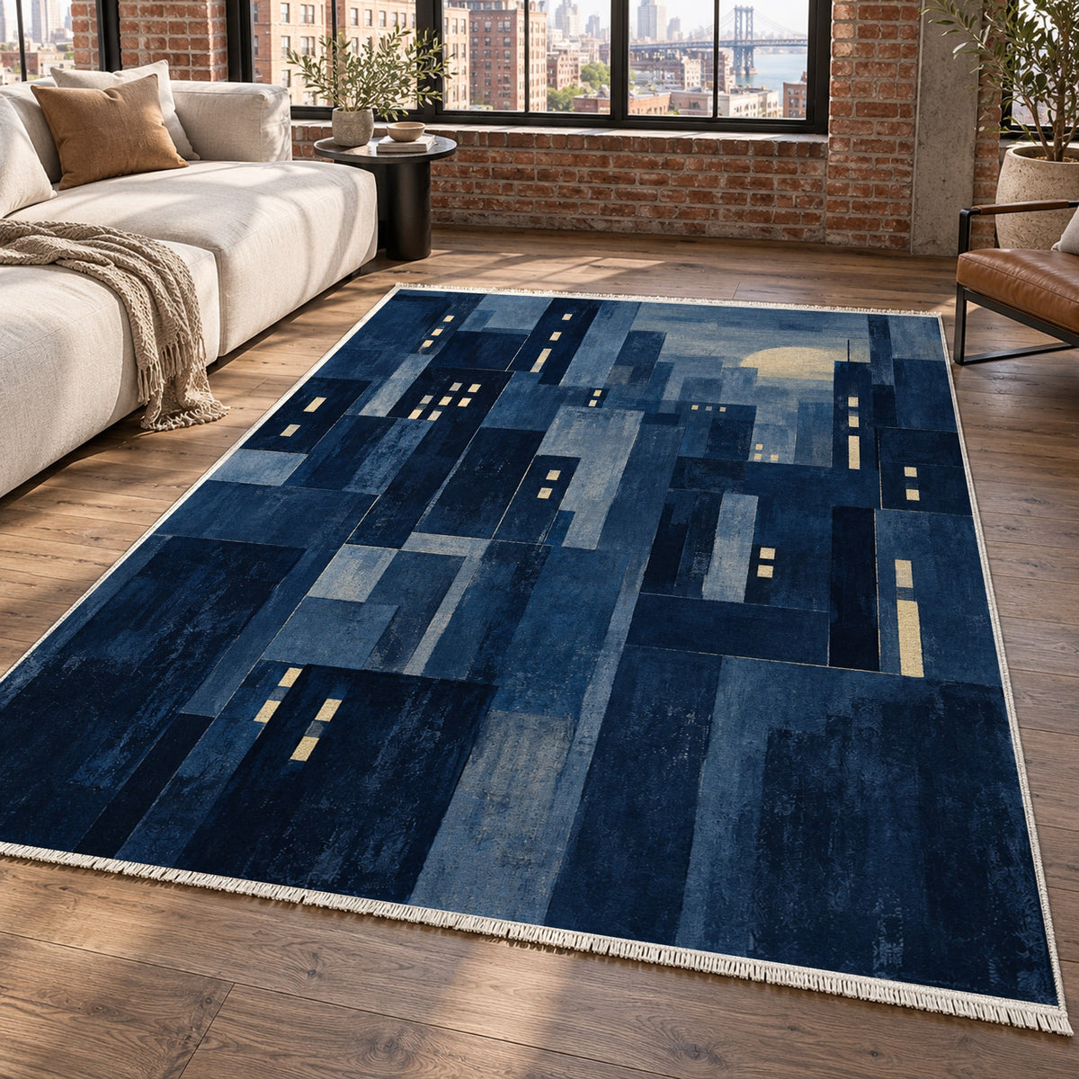 Window Lights Indigo Modern Washable Rug — new york living