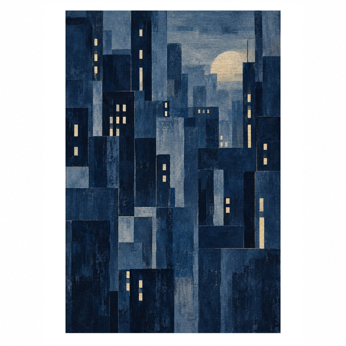 Window Lights Indigo Modern Washable Rug — top view