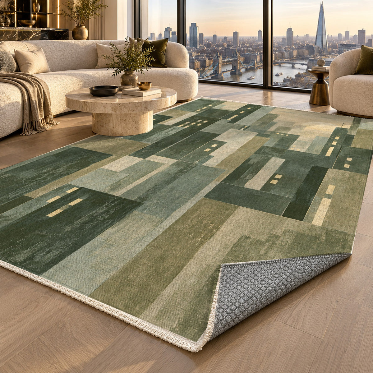 Window Lights Sage Modern Washable Rug — london luxury living