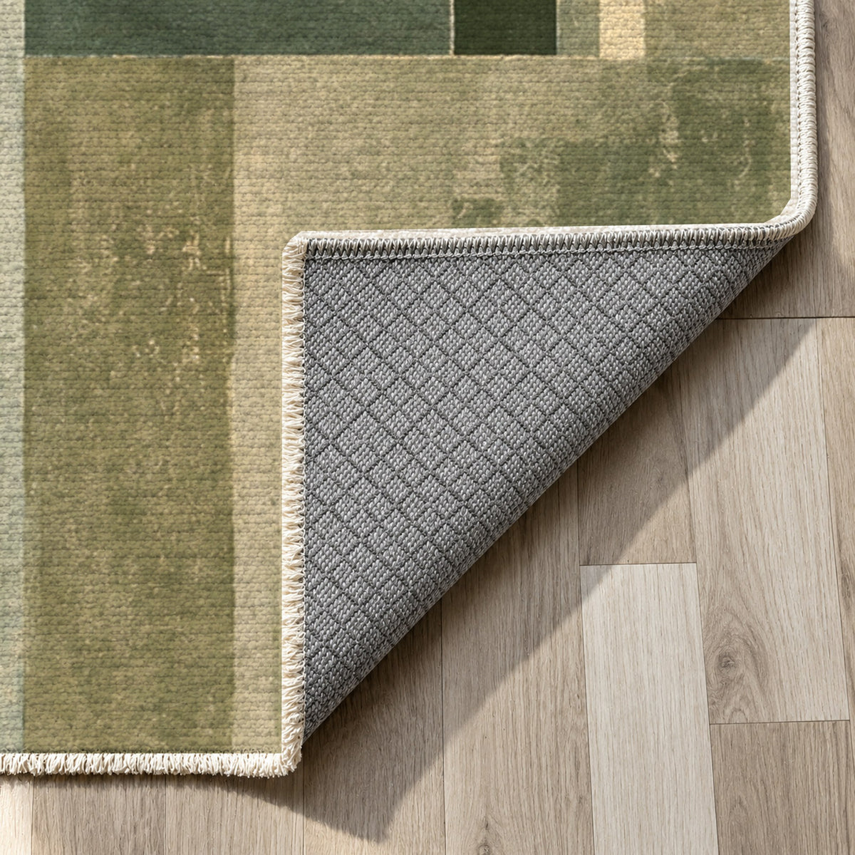 Window Lights Sage Modern Washable Rug — backing close up