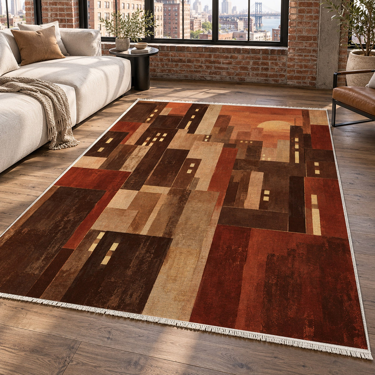 Window Lights Terracotta Modern Washable Rug — new york living