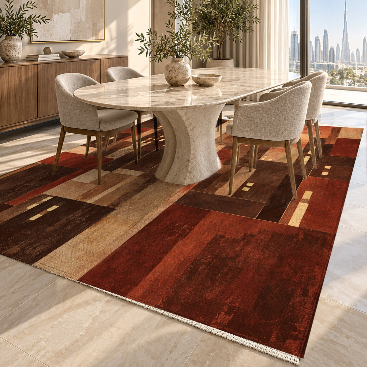 Window Lights Terracotta Modern Washable Rug — dubai dining