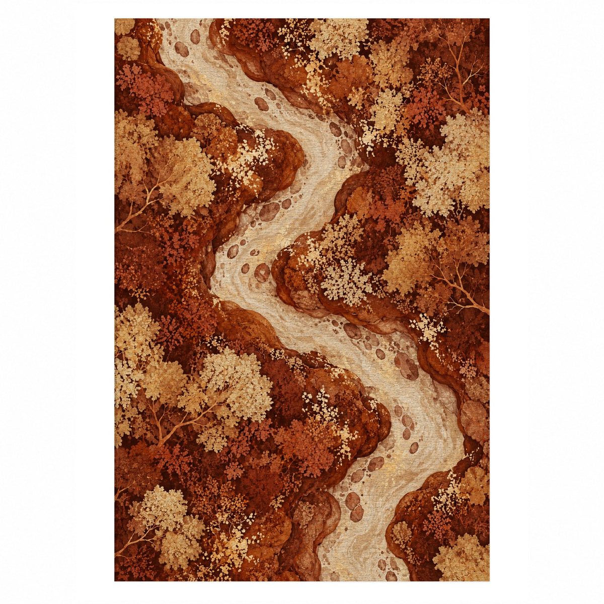 Woodland Stream Terracotta Floral Washable Rug — top view