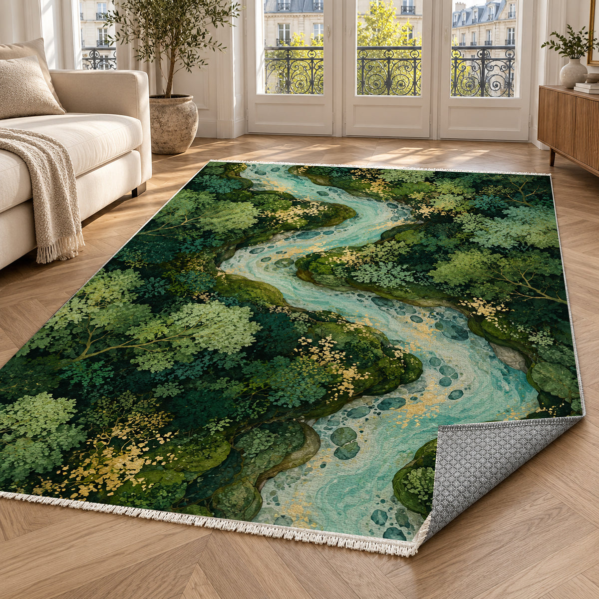 Woodland Stream Floral Washable Rug — paris living