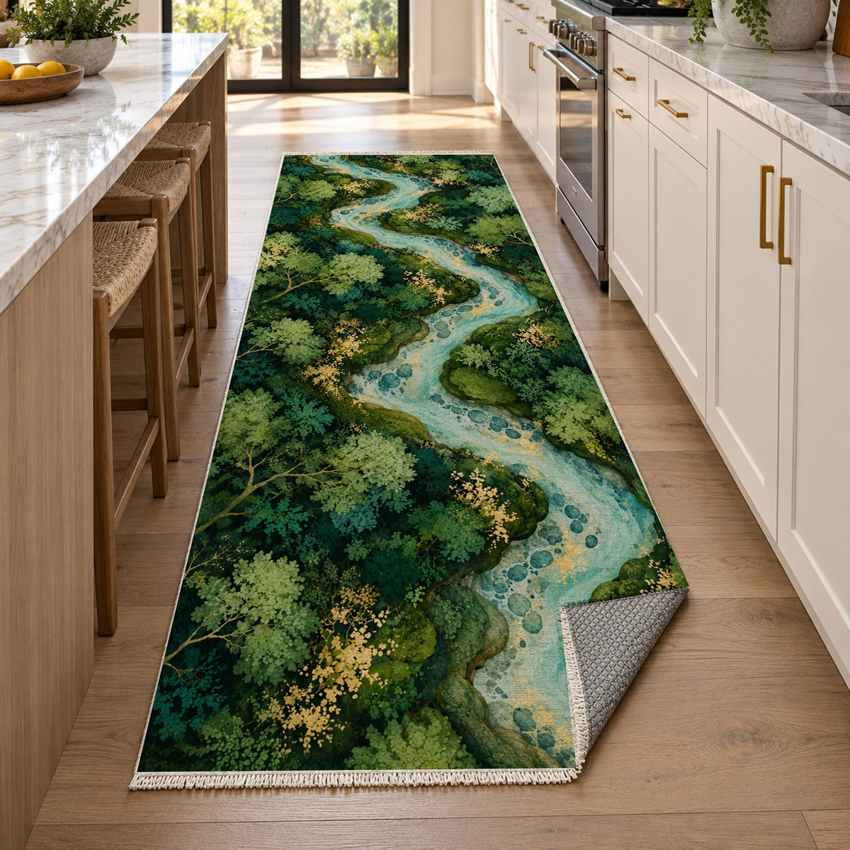 Woodland Stream Floral Washable Rug — new york kitchen runner