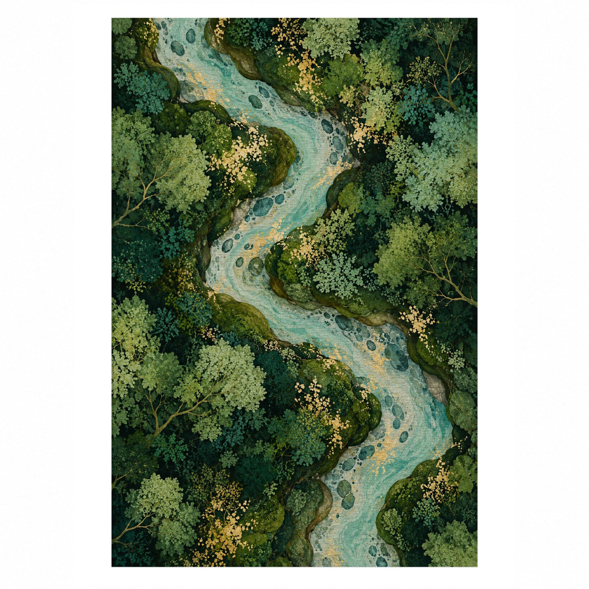 Woodland Stream Floral Washable Rug — top view