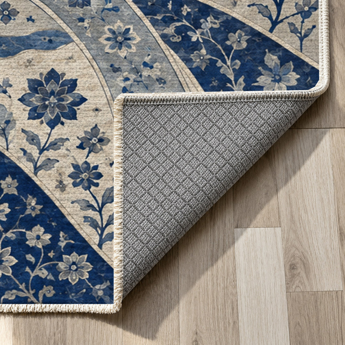 Woven Routes Indigo Ethnic Washable Rug — backing close up