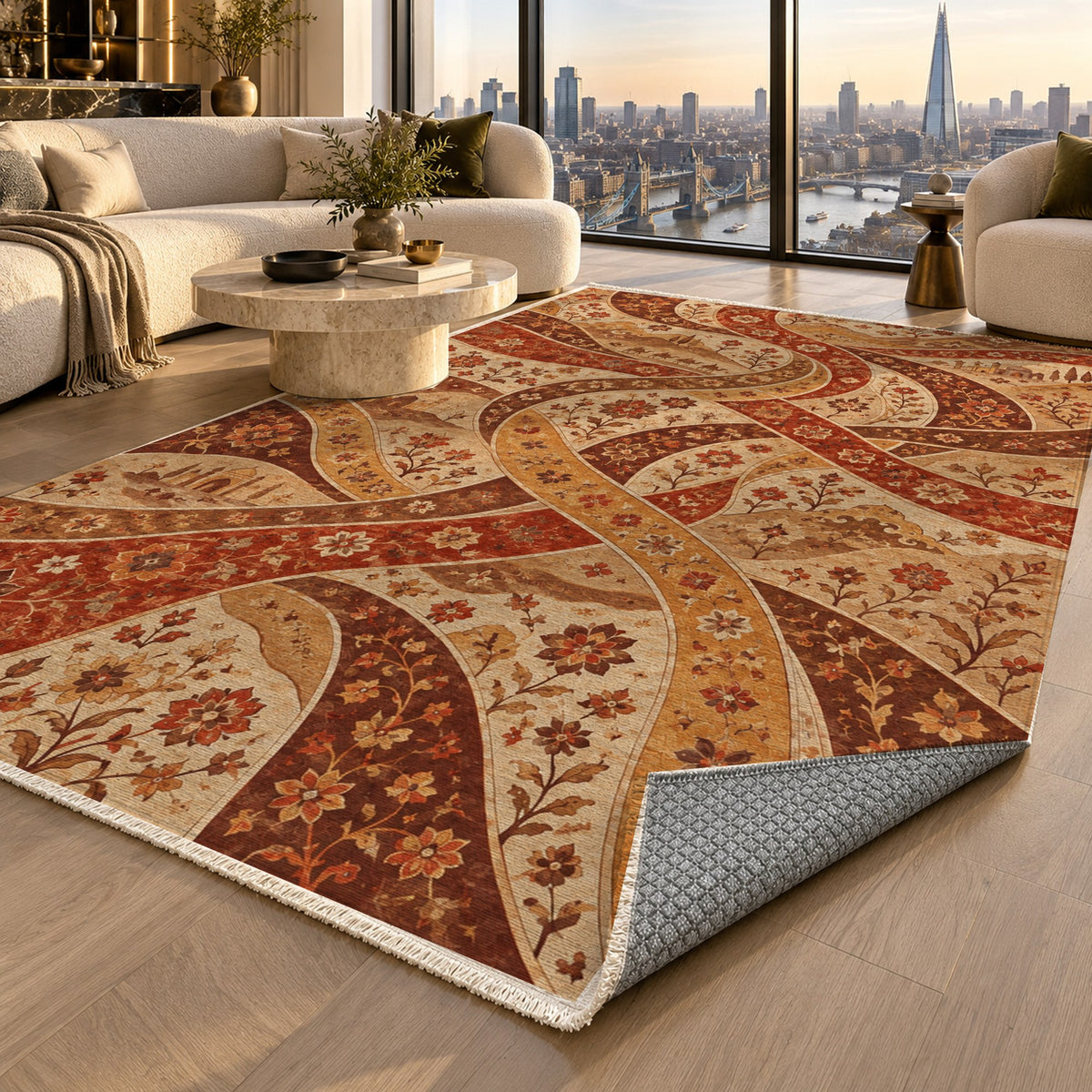 Woven Routes Terracotta Ethnic Washable Rug — london luxury living