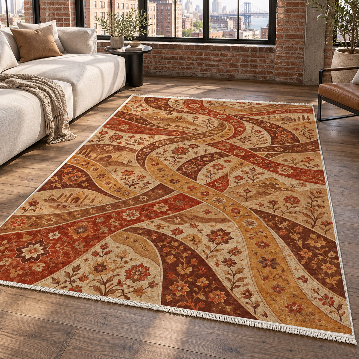 Woven Routes Terracotta Ethnic Washable Rug — new york living