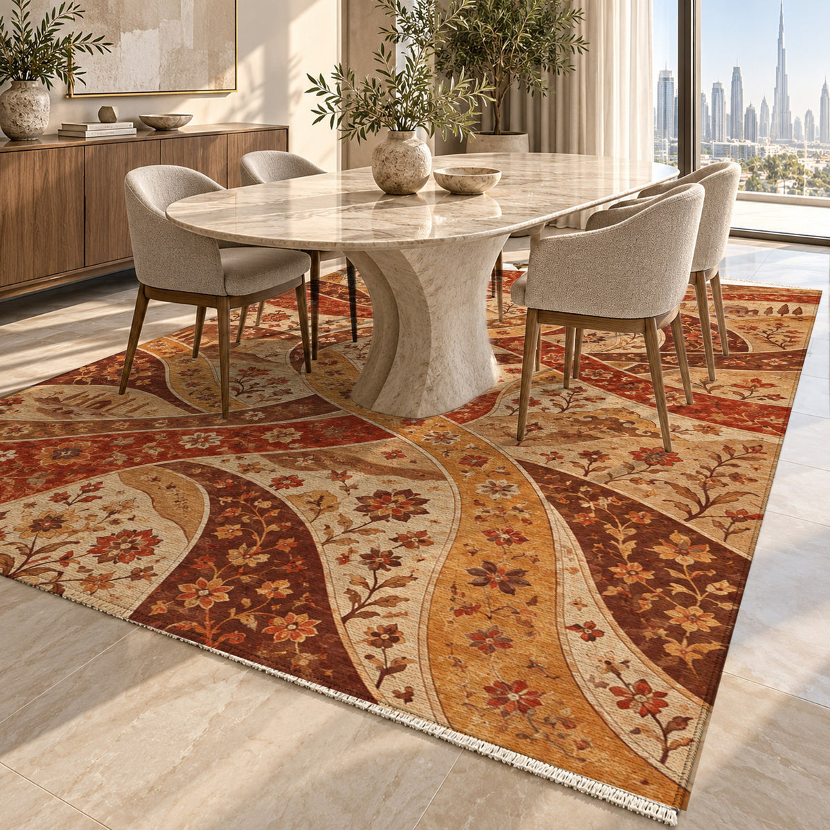 Woven Routes Terracotta Ethnic Washable Rug — dubai dining