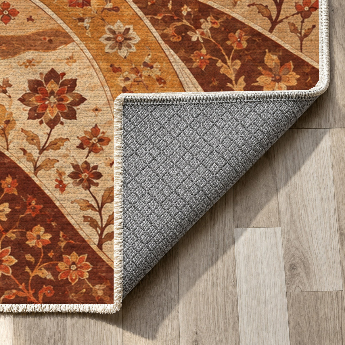 Woven Routes Terracotta Ethnic Washable Rug — backing close up