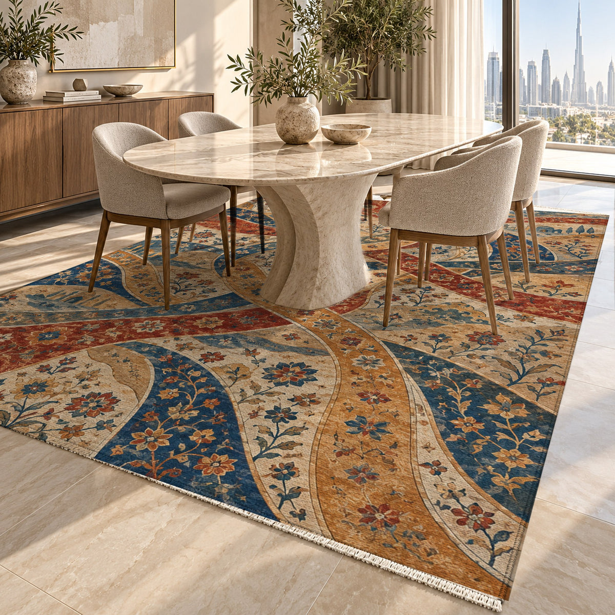 Woven Routes Ethnic Washable Rug — dubai dining