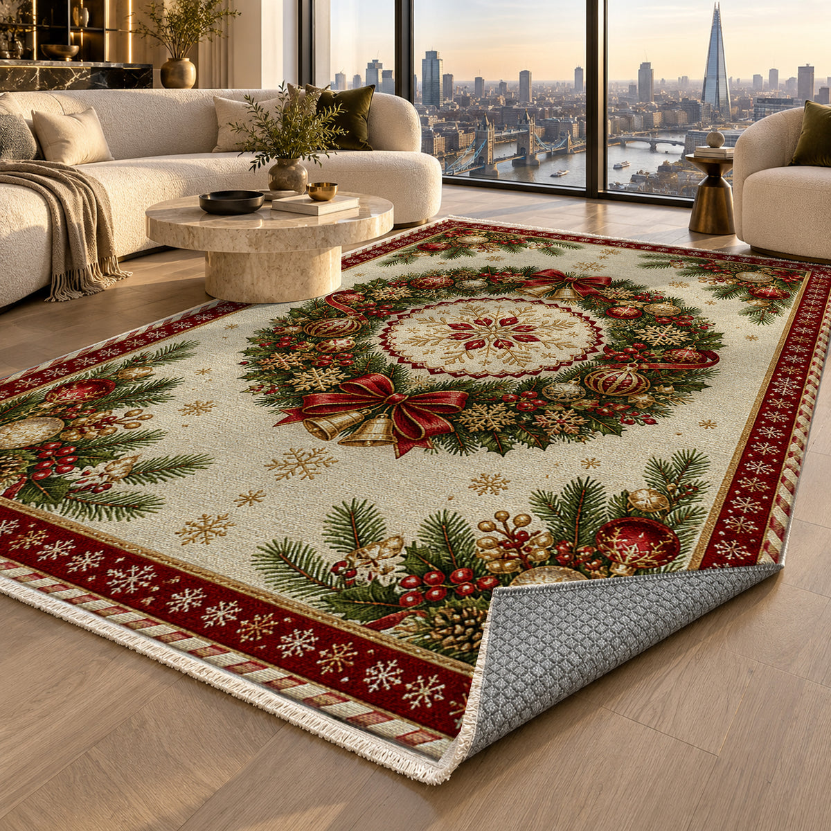 Wreath Ivory Washable Rug — london luxury living