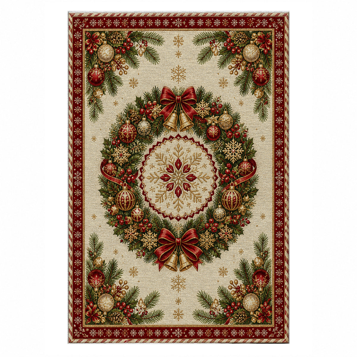 Wreath Ivory Washable Rug — top view