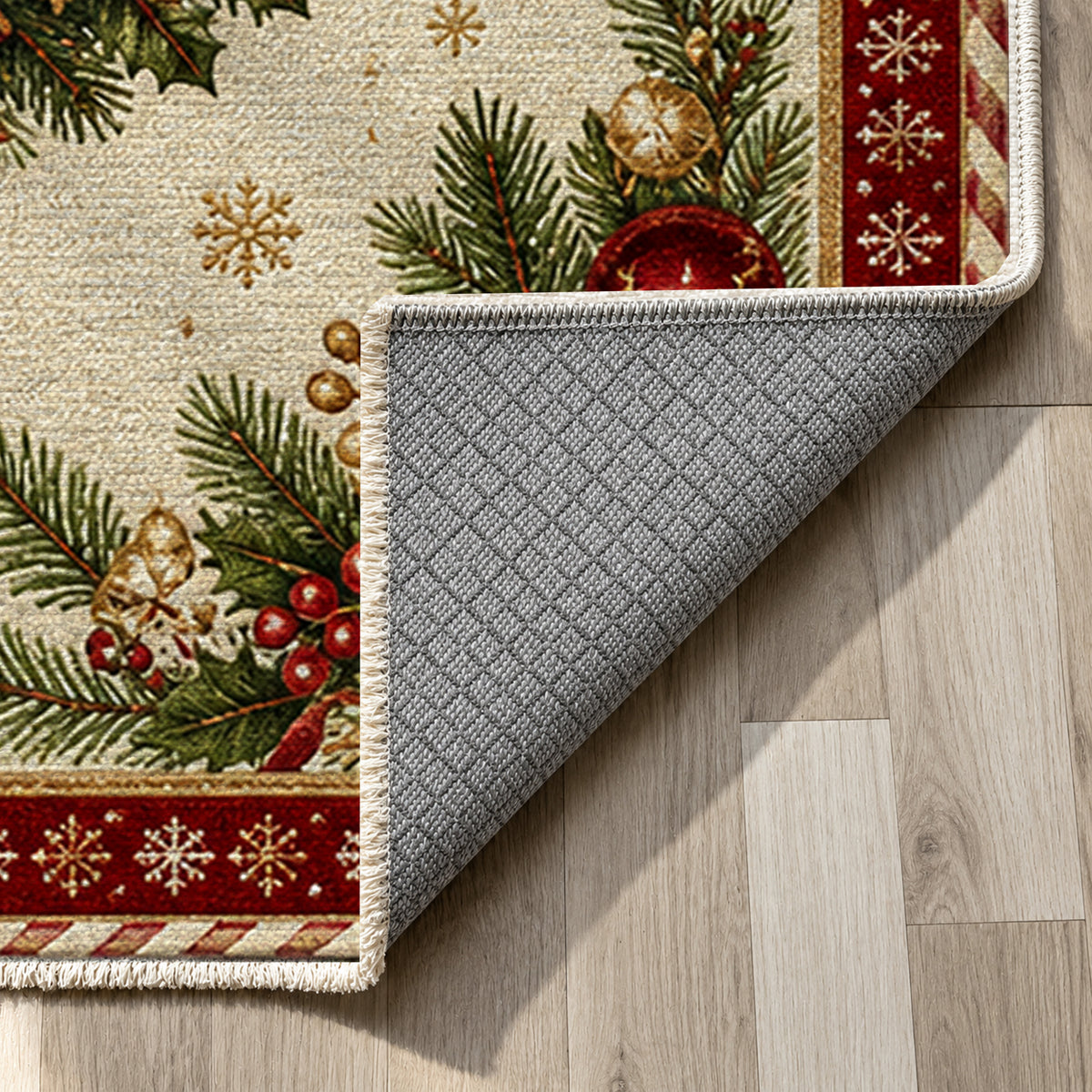 Wreath Ivory Washable Rug — backing close up