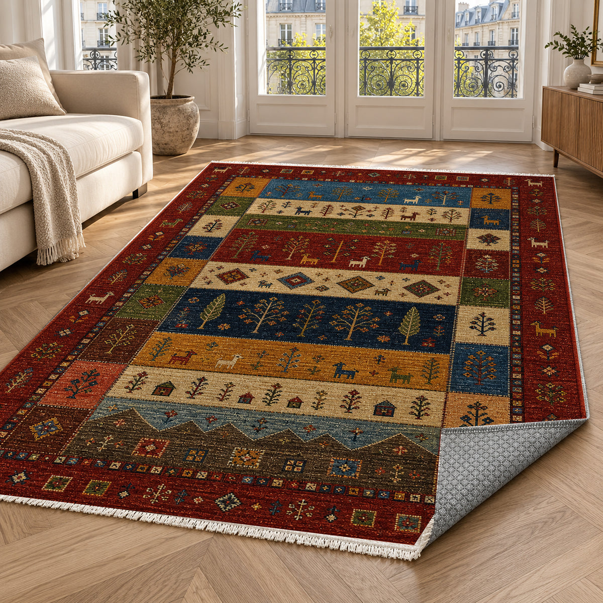Zagros Garnet Ethnic Washable Rug — paris living