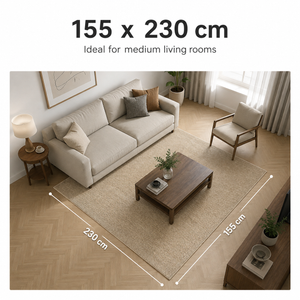 155 × 230 cm rug size shown in a room