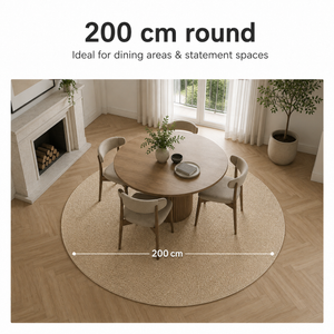 200 cm round rug size shown in a room